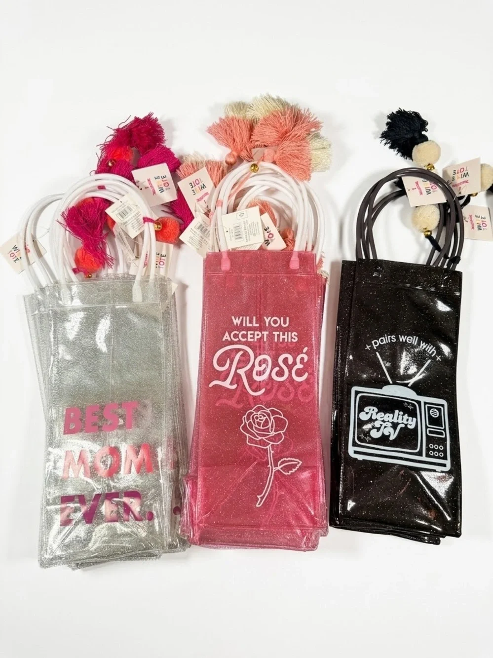 NWT Lot of 15 Glitter Wine Totes Gift Bags Bachelorette Mother's Day Party